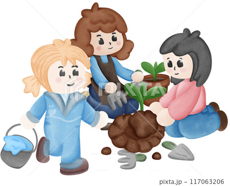 People helping to plant trees	 117063206