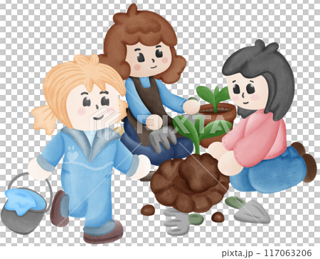 People helping to plant trees	 117063206