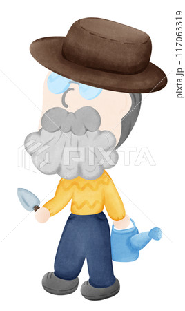 Man wearing a planting hat Man wearing a planting hat 117063319