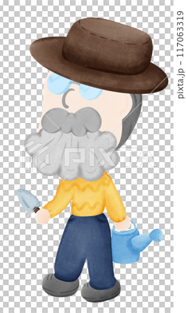 Man wearing a planting hat Man wearing a planting hat 117063319