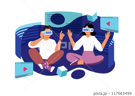 Metaverse Illustration concept. A flat illustration isolated on white background Metaverse Illustration concept. A flat illustration isolated on white background 117063499