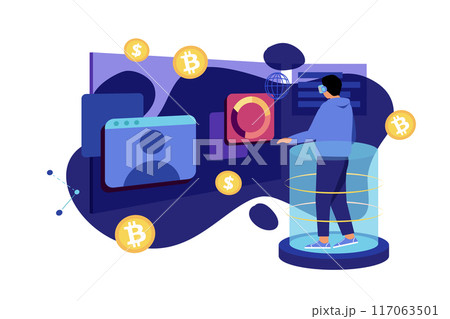 Metaverse Illustration concept. A flat illustration isolated on white background Metaverse Illustration concept. A flat illustration isolated on white background 117063501