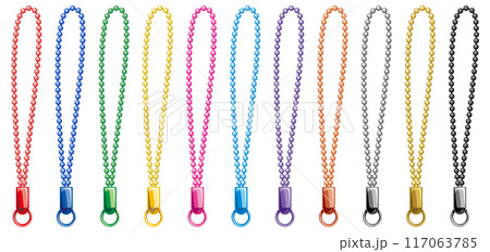 カラフルなボールチェーンストラップベクターアイコンイラストセット／ベタ塗りバージョン 117063785