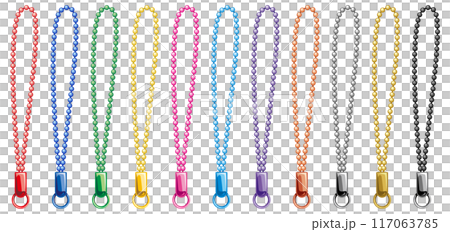 カラフルなボールチェーンストラップベクターアイコンイラストセット／ベタ塗りバージョン 117063785