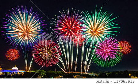 夜空に打ち上がる花火 117063915
