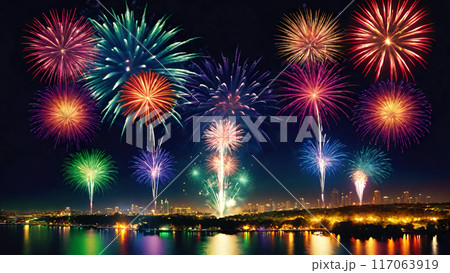 夜空に打ち上がる花火 117063919