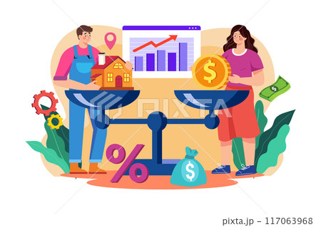 Home buyers meet and negotiate with real estate agents about renting. 117063968