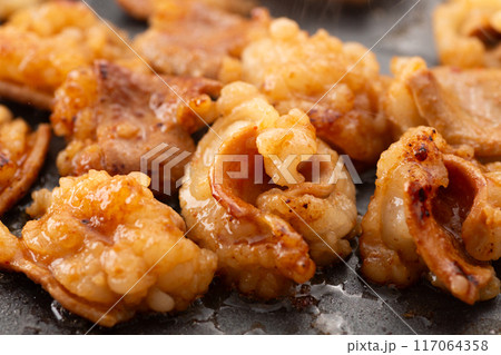 焼肉でホルモンのシマチョウを焼く 117064358