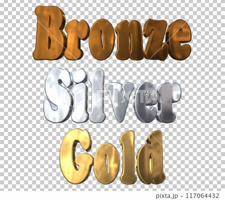 3DCG立体文字「ブロンズ,シルバー,ゴールド」Bronze,Silver,Gold 117064432