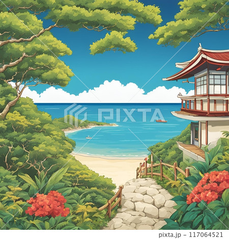 沖縄の海が見える風景 117064521
