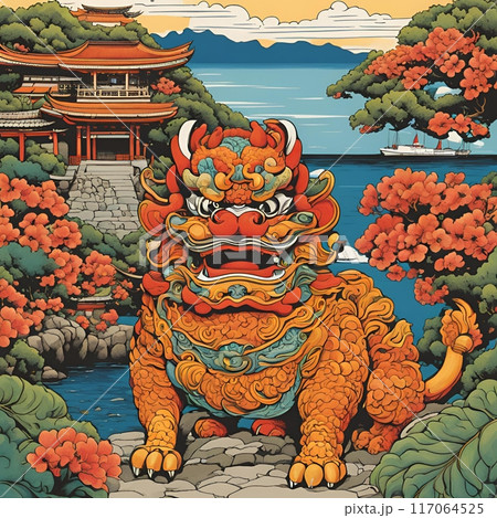 シーサーと沖縄の風景 シーサーと沖縄の風景 117064525