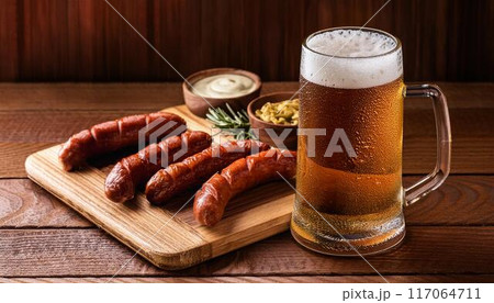 ビールとソーセージとコピースペース 117064711