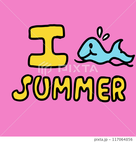 Hand drawn I love summer with whale for summer break, beach vibe, aquarium, souvenir shop, shirt print, cute patches, plush toy, doll, animal print, trip, travel, vacation, background, wallpaper 117064856