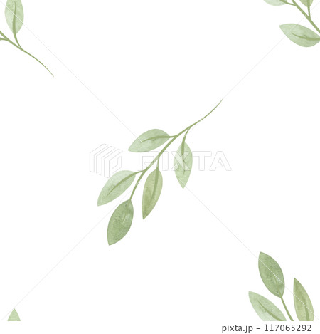 Cute spring soft green twigs with leaves in sketch style. Seamless watercolor pattern for fabric, wallpaper, wrapping paper, packaging cosmetics, tablecloths, curtains and home textiles. Cute spring soft green twigs with leaves in sketch style. Seamless watercolor pattern for fabric, wallpaper, wrapping paper, packaging cosmetics, tablecloths, curtains and home textiles. 117065292