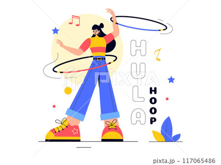 Hula Hoop Vector Illustration with People Exercising and Playing Hula Hoops, Engaged in Fitness Training Activities in a Flat Style Cartoon Background Hula Hoop Vector Illustration with People Exercising and Playing Hula Hoops, Engaged in Fitness Training Activities in a Flat Style Cartoon Background 117065486