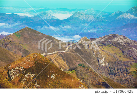 Mountain rocky landscape. Cantabrian Mountains, Picos de Europa national park, Spain, Europe Mountain rocky landscape. Cantabrian Mountains, Picos de Europa national park, Spain, Europe 117066429