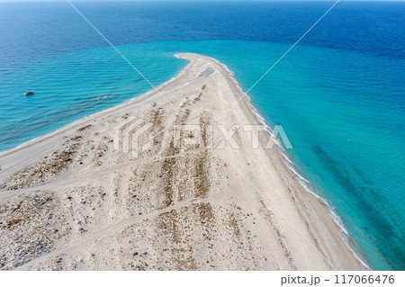 Aerial view of the sandy cape. Possidi Cape, Greece, Europe 117066476