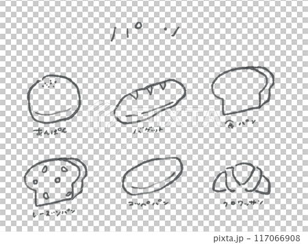 Illustration set of various breads (no face/monochrome) Illustration set of various breads (no face/monochrome) 117066908