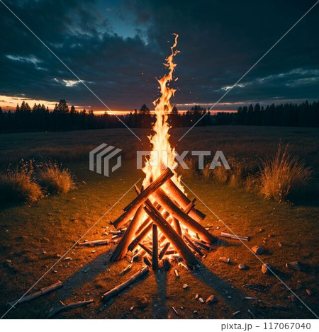 キャンプ場で焚き火 キャンプ場で焚き火 117067040