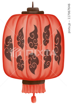 Red square paper lantern with cloud pattern Red square paper lantern with cloud pattern 117067646