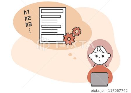 記事の構成を考える女性のイラスト 背景あり 記事の構成を考える女性のイラスト 背景あり 117067742