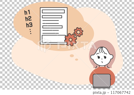 記事の構成を考える女性のイラスト 背景あり 記事の構成を考える女性のイラスト 背景あり 117067742