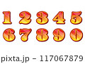 赤から金色のグラデーションで輝く数字のイラスト 117067879