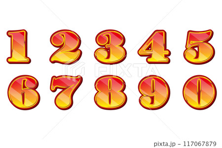 赤から金色のグラデーションで輝く数字のイラスト 赤から金色のグラデーションで輝く数字のイラスト 117067879