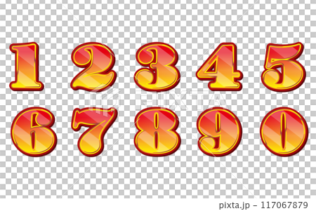 赤から金色のグラデーションで輝く数字のイラスト 赤から金色のグラデーションで輝く数字のイラスト 117067879