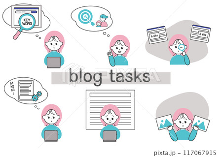 ブログ　WEBライター　ブロガー　作業　イラスト 117067915