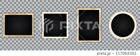 Vintage photo frame on transparent background. Retro old paper picture frame template for nostalgia scrapbook. Vector Vintage photo frame on transparent background. Retro old paper picture frame template for nostalgia scrapbook. Vector 117068302