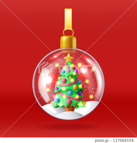 3D glass christmas snow ball with tree 3D glass christmas snow ball with tree 117068559