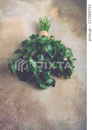bunch of parsley, on the table, top view, no people, bunch of parsley, on the table, top view, no people, 117068722