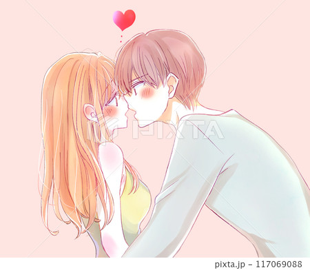 女性に攻める男性　キス 117069088