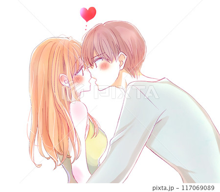 女性に攻める男性　キス 117069089