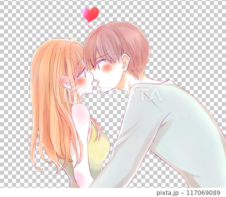 女性に攻める男性　キス 117069089