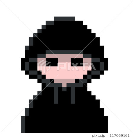 黒パーカーのフードを深くかぶったハッカー風怪しい人のかわいいドット絵 117069161