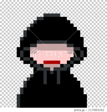 黒パーカーのフードを深くかぶったハッカー風怪しい人のかわいいドット絵 117069162