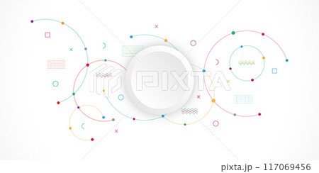 Abstract geometric background with plexus circles. Vector illustration of minimalistic design. Abstract geometric background with plexus circles. Vector illustration of minimalistic design. 117069456