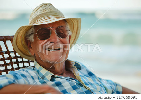 close-up portrait of happy senior man looking at camera close-up portrait of happy senior man looking at camera 117069695