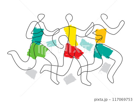 Running race, marathon, jogging, line art stylized. Stylized illustration of three running racers Running race, marathon, jogging, line art stylized. Stylized illustration of three running racers 117069753