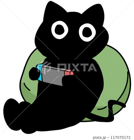 Cute Black Cat Playing Game Cartoon Vector Icon Illustration. Animal Technology Icon Concept. Flat Cartoon Style 117070172