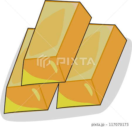 Cartoon. Stack of Gold bar icon, ingot. Symbol of richness currency investment, treasury luxury rich Cartoon. Stack of Gold bar icon, ingot. Symbol of richness currency investment, treasury luxury rich 117070173