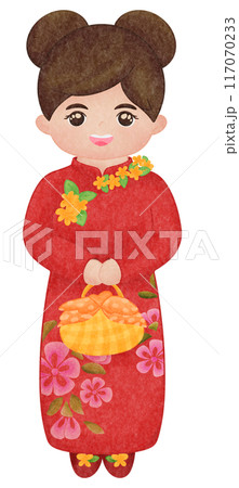 Woman wearing a cheongsam 117070233