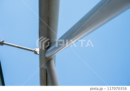 Nijmegen, Gelderland, The Netherlands, July 11, 2024 - Abstract lines of the steel bridge construction over the river Waal Nijmegen, Gelderland, The Netherlands, July 11, 2024 - Abstract lines of the steel bridge construction over the river Waal 117070358