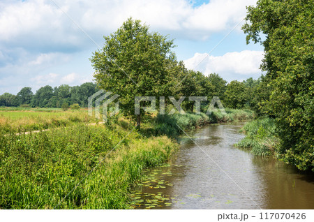 Green landscape view over the Lage Raam creek with natural surroundings, Mill, North Brabant, The Netherlands Green landscape view over the Lage Raam creek with natural surroundings, Mill, North Brabant, The Netherlands 117070426
