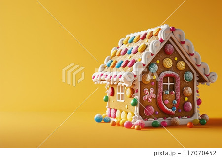 A gingerbread house with candy decorations on it with Generative AI A gingerbread house with candy decorations on it with Generative AI 117070452