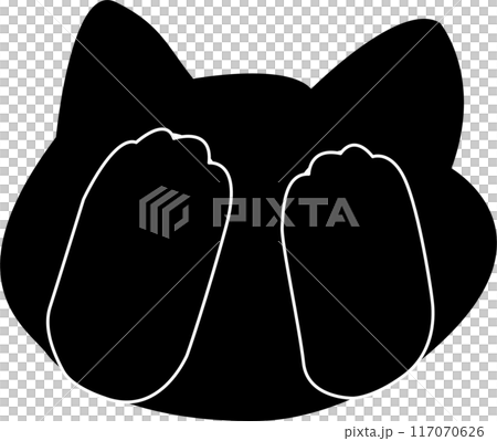 A black cat covers its eyes with its hands A black cat covers its eyes with its hands 117070626