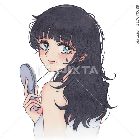 枝毛、絡むダメージヘアに悩む女性のイラスト 117070689