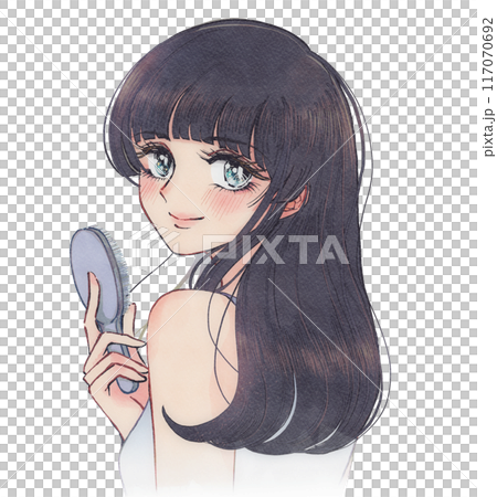 Shiny and beautiful straight hair, illustration of a beautiful black-haired woman 117070692
